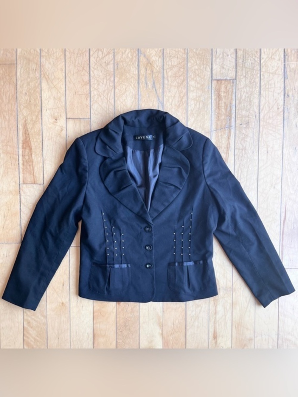 Lavena Black Ruffle Collar Tailored Blazer Size 14